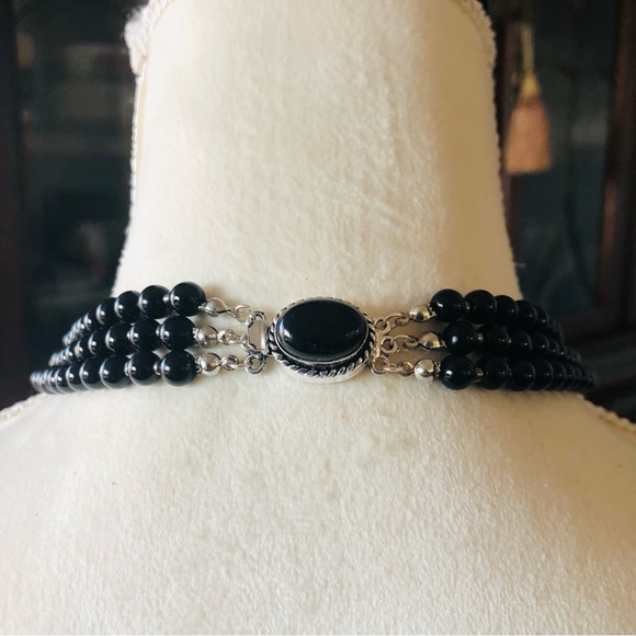 Handcrafted filigree snake Czech Pearl genuine onyx gemstone clasp necklace - Picture 6 of 12